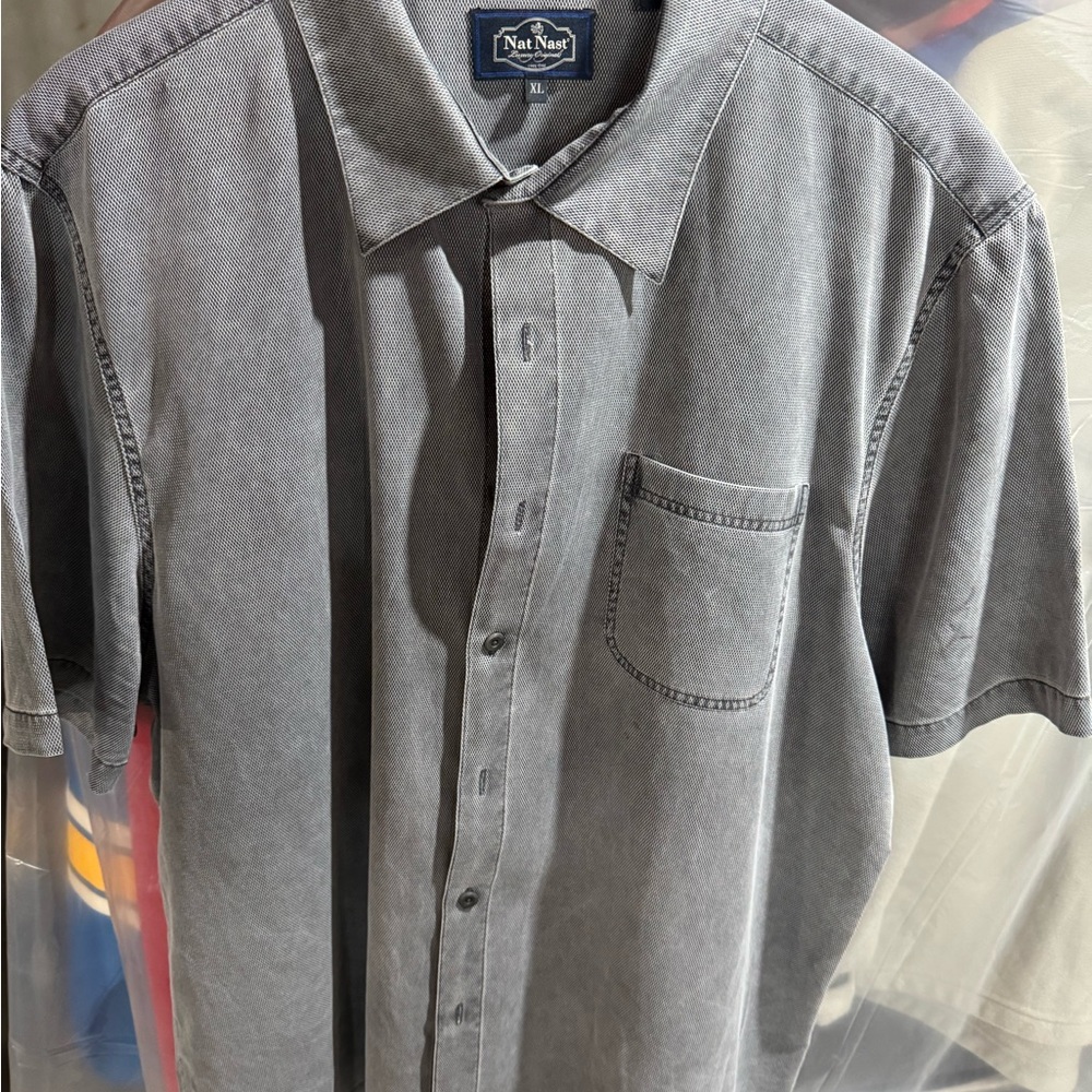 Nat Nast Men's Charcoal Button Down Shirt 70% Sill/30% Cotton